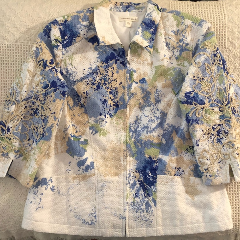 Coldwater Creek Embroidered Cotton Zipper Jacket